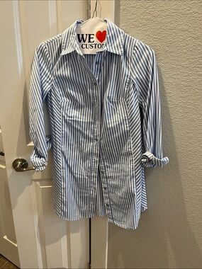 Cabi blue and white striped shirt dress